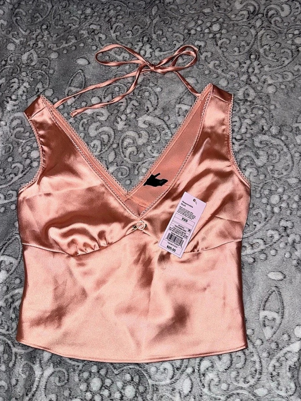 Wild Fable Satin Lace-Trim Halter Top NWT